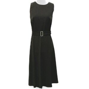 Anne Klein Black Belted Fit and Flare Midi Dress Sleeveless 10616376-169 Size 10